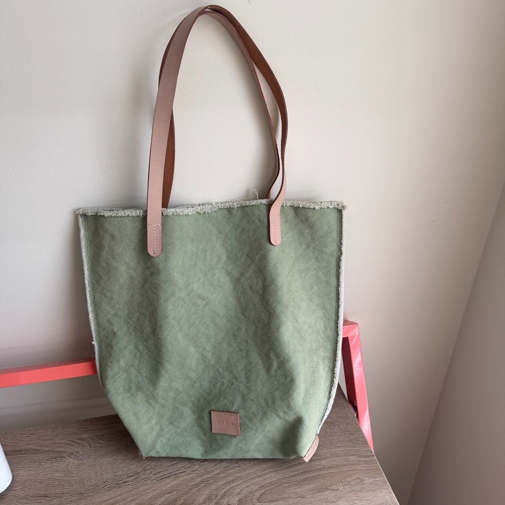 Graf Lantz Hana Canvas Boat Utility Tote Bag Green Leather Handles Casual USA